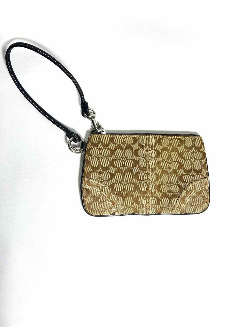 Coach Brown/Tan Signature Fabric/Leather Designer Wristlet